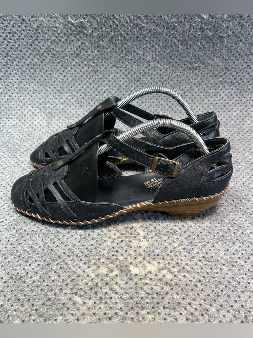Rieker Black Leather Strap Sandals Size 8 Women’s